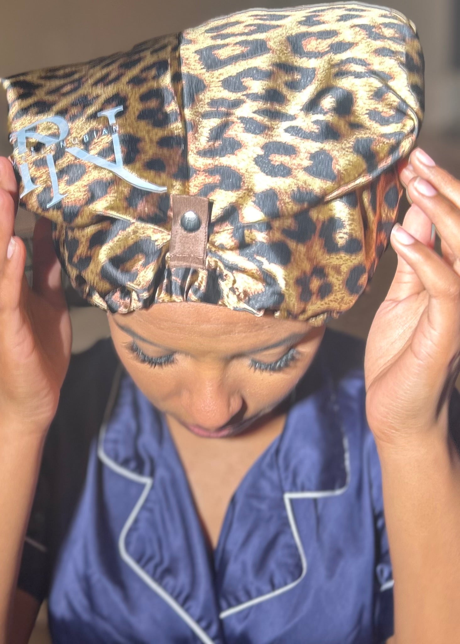 Noir Arvani Satin Cheetah Bonnets